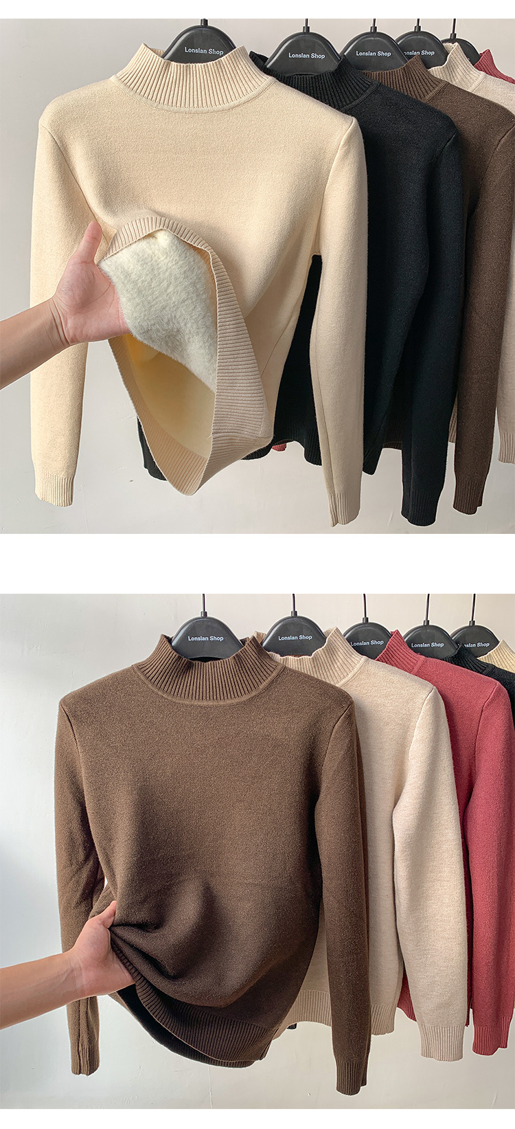 Velvet Padded Sweater Women's Winter 2021autumn and Winter New Thickened Integral Velvet Half-High Collar Inner Match Mink Fur Bottoming Shirt Fashion