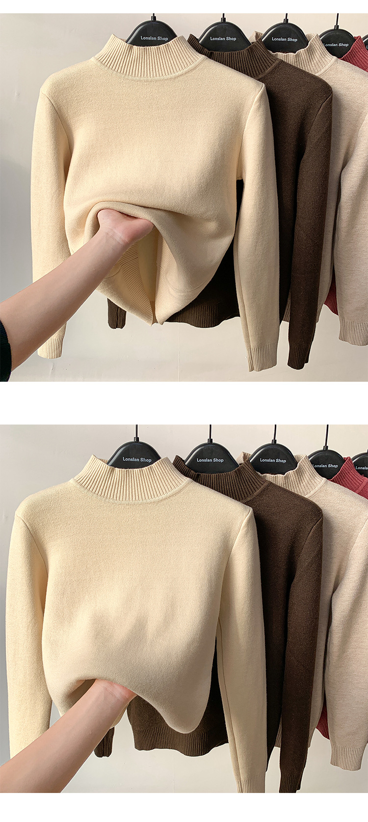 Velvet Padded Sweater Women's Winter 2021autumn and Winter New Thickened Integral Velvet Half-High Collar Inner Match Mink Fur Bottoming Shirt Fashion