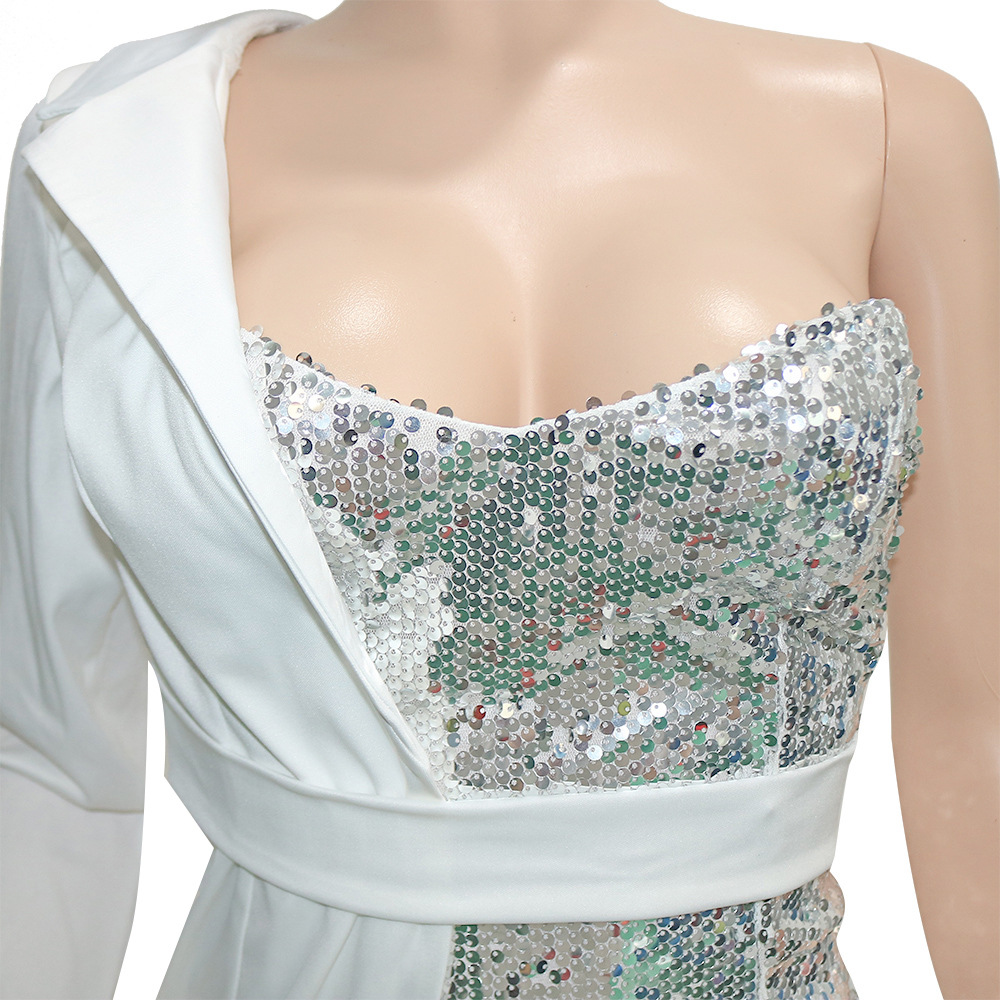 S390210 Cross-Border Amazon EBay Women's Clothing Sexy Sequin Midriff Outfit Unilateral Long Sleeve Party Nightclub Dress S390210 Cross-Border Amazon EBay Women's Clothing Sexy Sequin Midriff Outfit Unilateral Long Sleeve Party Nightclub Dress