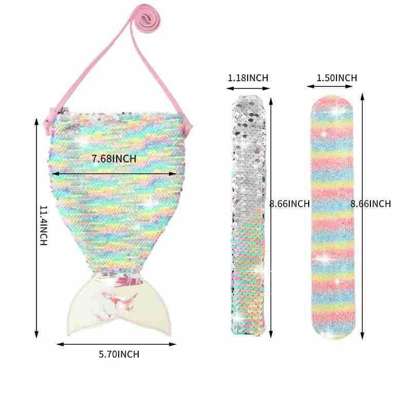 Cross-Border Hot Selling New Mermaid Tail Messenger Bag Single Handbag Sequin Racket Combination Set