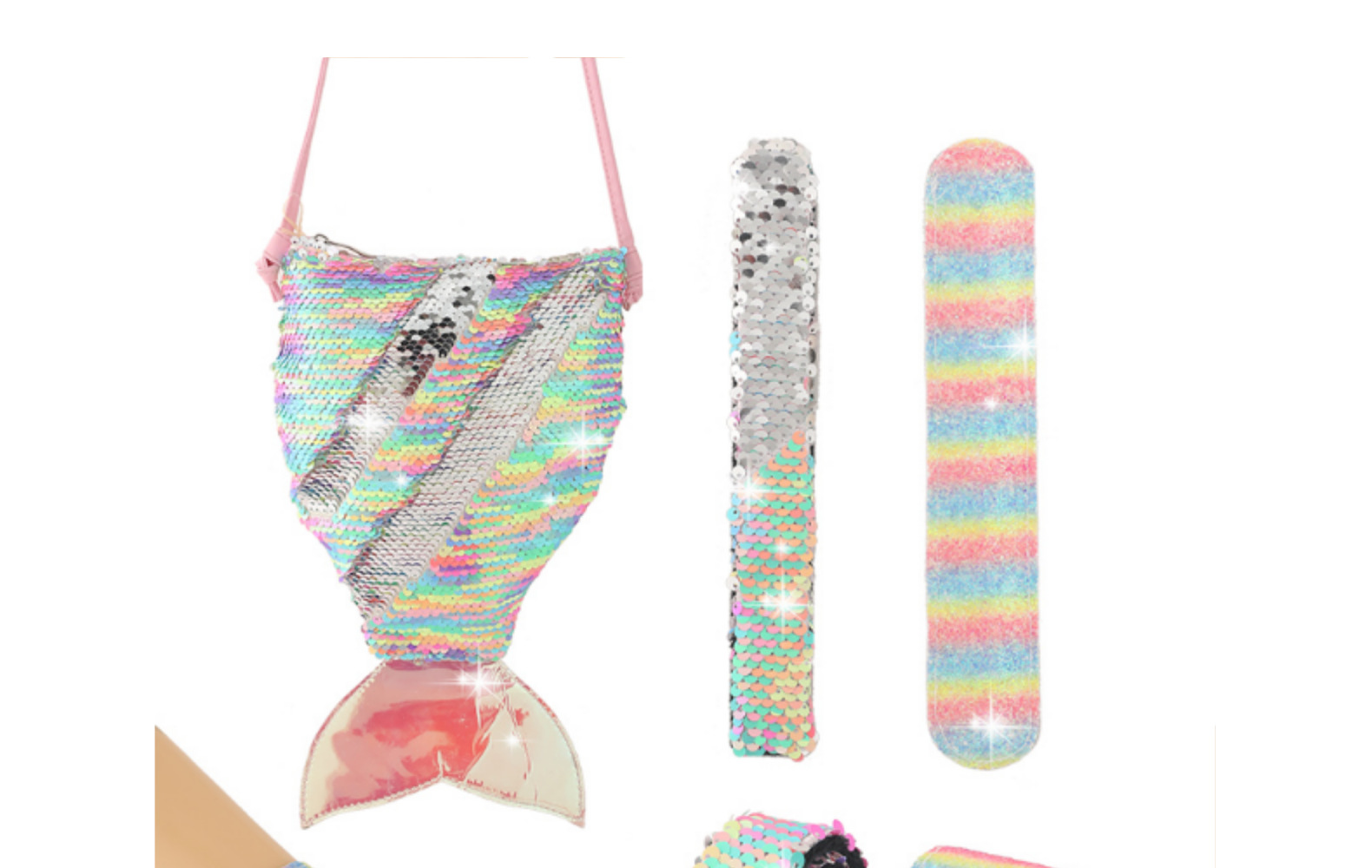 Cross-Border Hot Selling New Mermaid Tail Messenger Bag Single Handbag Sequin Racket Combination Set