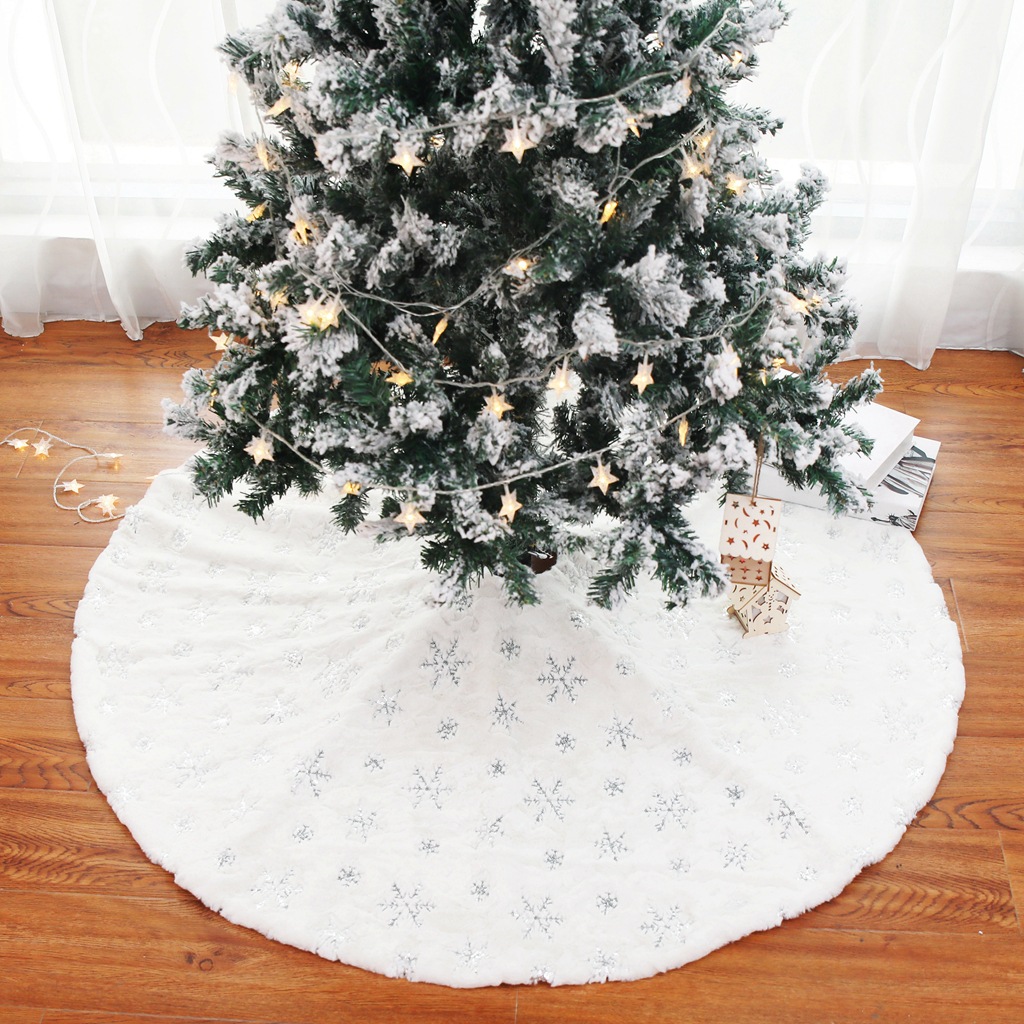 Cross-Border White Tree Skirt 90 122cm High-End Plush Sequin Embroider Christmas Tree Group Christmas Tree Decorations