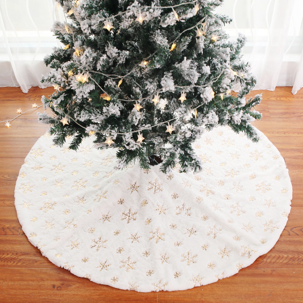 Cross-Border White Tree Skirt 90 122cm High-End Plush Sequin Embroider Christmas Tree Group Christmas Tree Decorations