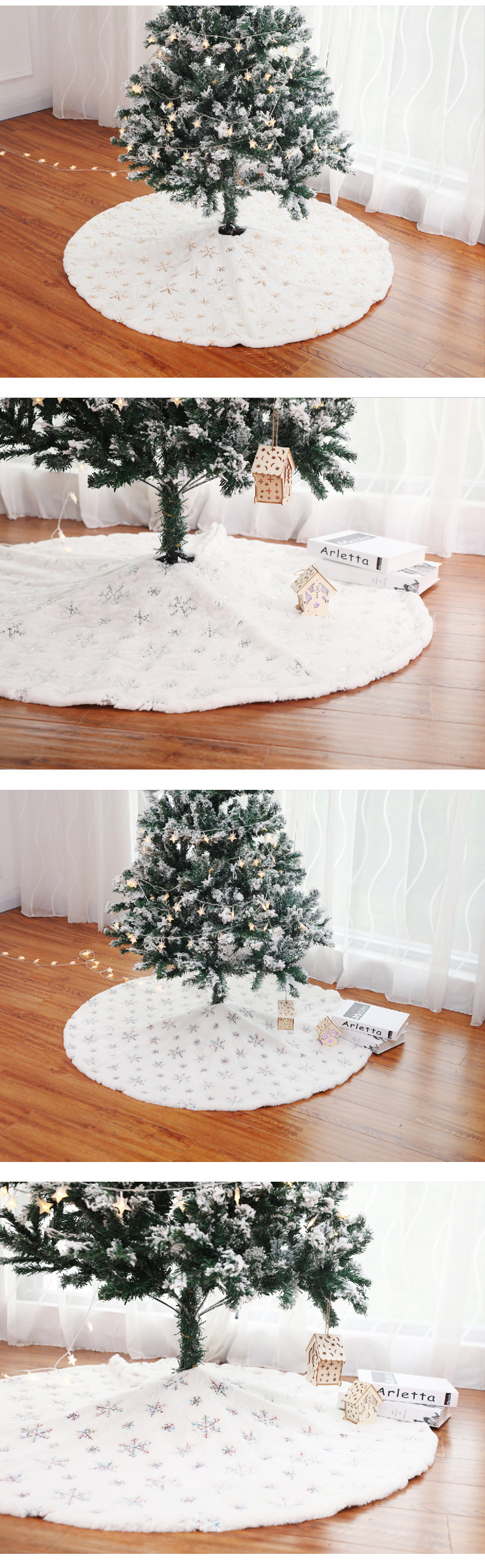 Cross-Border White Tree Skirt 90 122cm High-End Plush Sequin Embroider Christmas Tree Group Christmas Tree Decorations