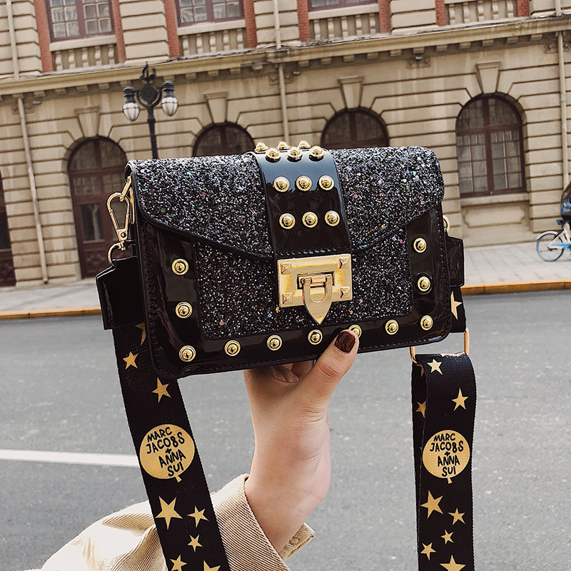 Sequin Pouch Women&#039;s 2021 New Fashionable Korean Style Fashionable Chic Chain Small Square Bag Wide Shoulder Strap Shoulder Messenger Bag