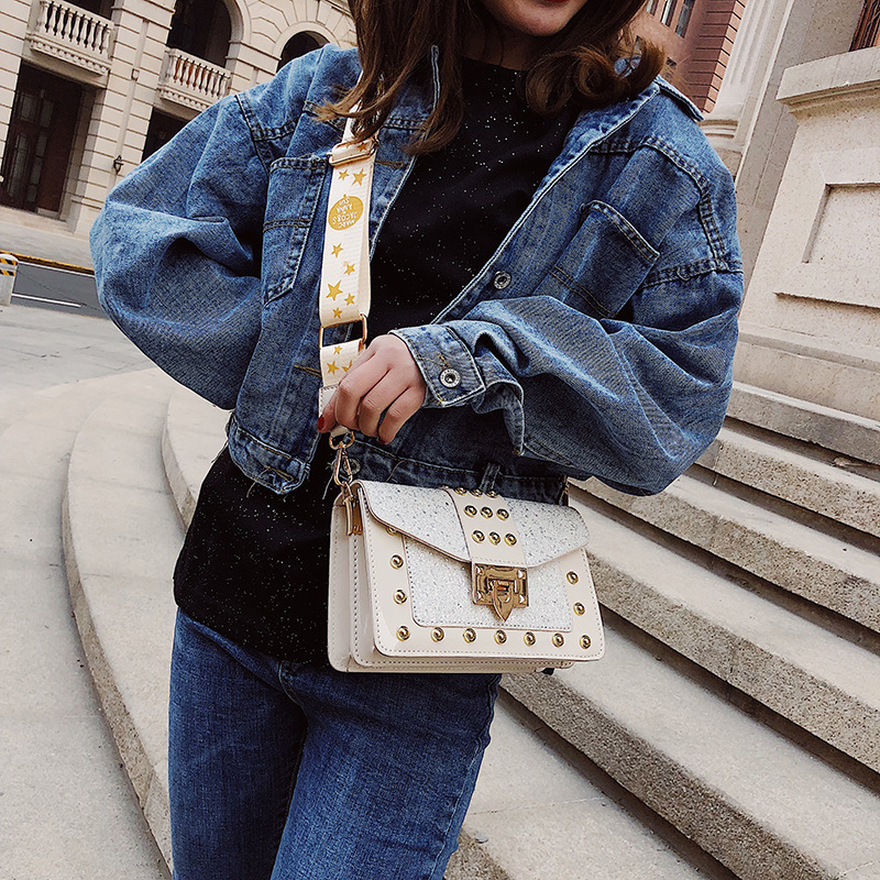Sequin Pouch Women&#039;s 2021 New Fashionable Korean Style Fashionable Chic Chain Small Square Bag Wide Shoulder Strap Shoulder Messenger Bag