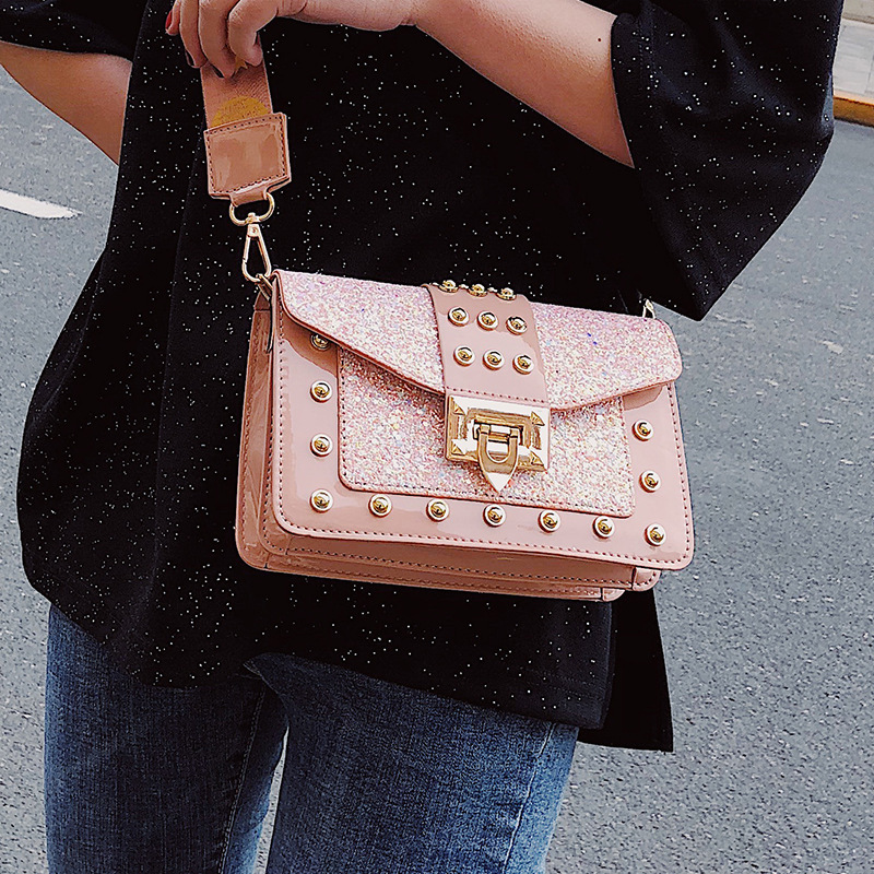 Sequin Pouch Women&#039;s 2021 New Fashionable Korean Style Fashionable Chic Chain Small Square Bag Wide Shoulder Strap Shoulder Messenger Bag