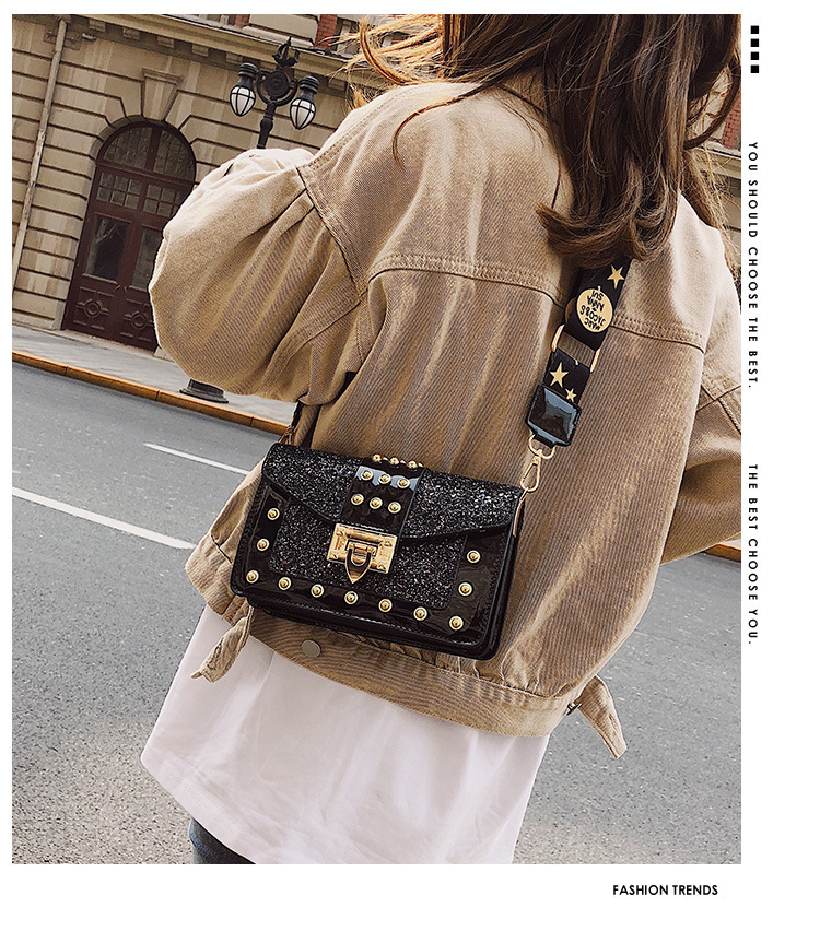 Sequin Pouch Women's 2021 New Fashionable Korean Style Fashionable Chic Chain Small Square Bag Wide Shoulder Strap Shoulder Messenger Bag