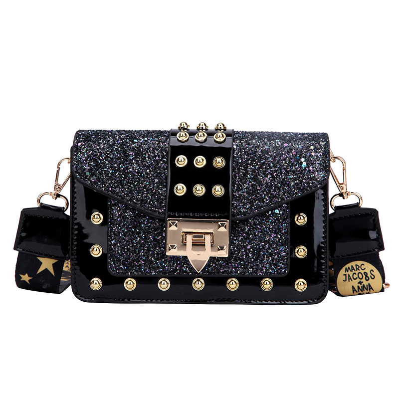 Sequin Pouch Women&#039;s 2021 New Fashionable Korean Style Fashionable Chic Chain Small Square Bag Wide Shoulder Strap Shoulder Messenger Bag