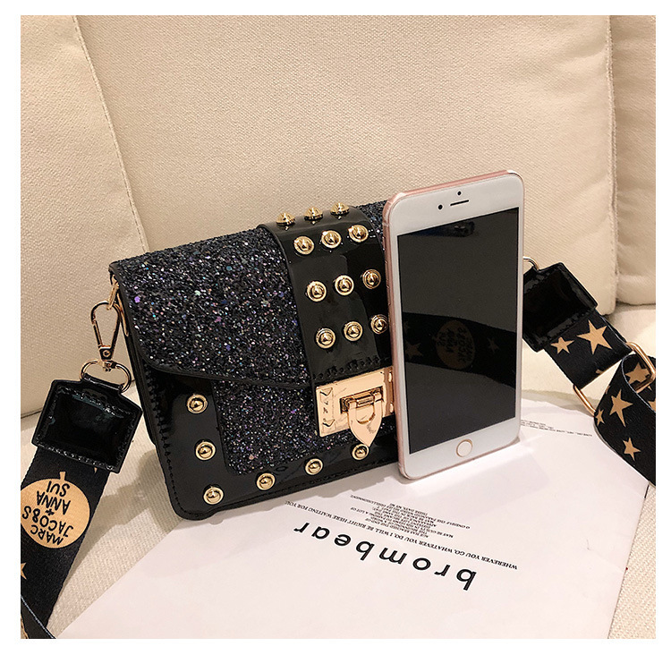Sequin Pouch Women's 2021 New Fashionable Korean Style Fashionable Chic Chain Small Square Bag Wide Shoulder Strap Shoulder Messenger Bag