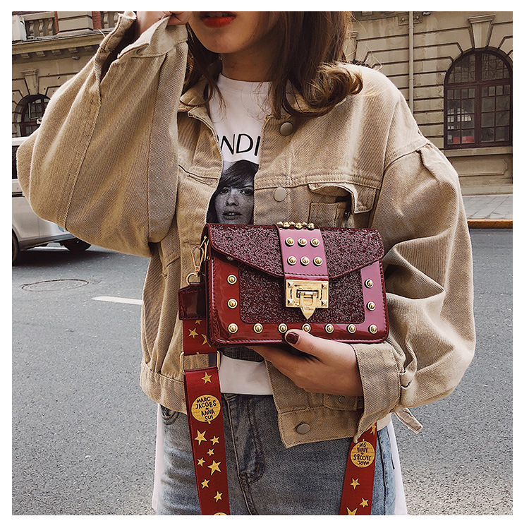 Sequin Pouch Women's 2021 New Fashionable Korean Style Fashionable Chic Chain Small Square Bag Wide Shoulder Strap Shoulder Messenger Bag