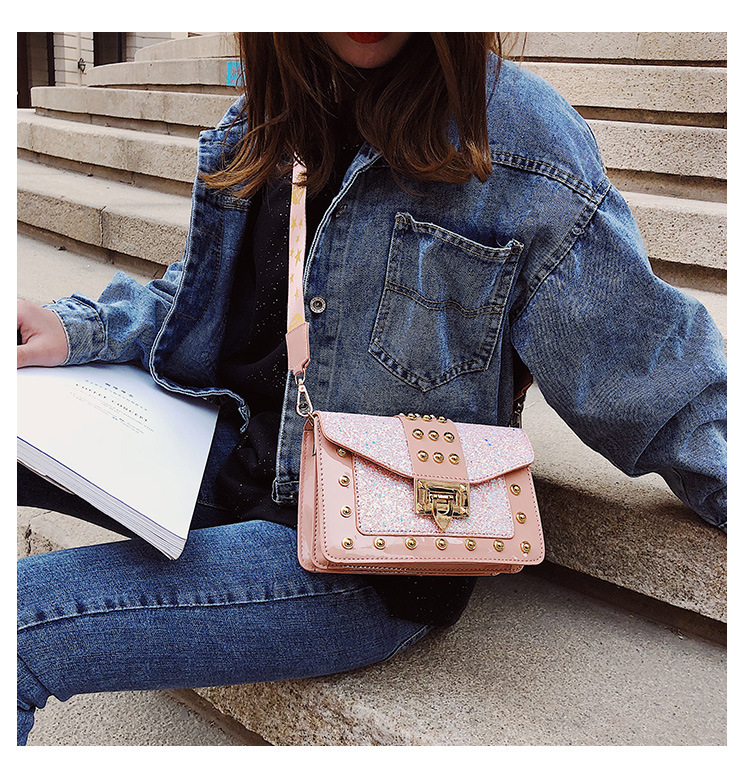 Sequin Pouch Women's 2021 New Fashionable Korean Style Fashionable Chic Chain Small Square Bag Wide Shoulder Strap Shoulder Messenger Bag