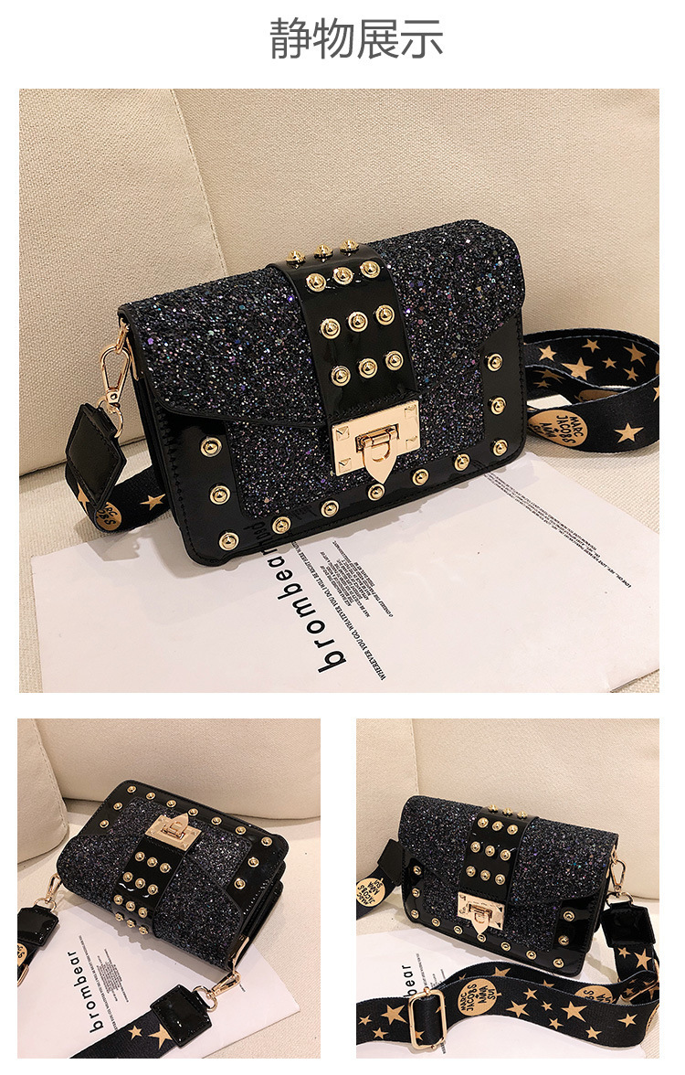 Sequin Pouch Women's 2021 New Fashionable Korean Style Fashionable Chic Chain Small Square Bag Wide Shoulder Strap Shoulder Messenger Bag