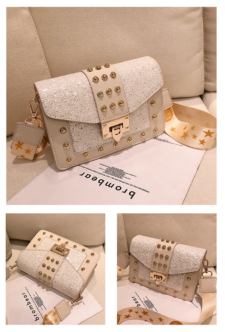 Sequin Pouch Women's 2021 New Fashionable Korean Style Fashionable Chic Chain Small Square Bag Wide Shoulder Strap Shoulder Messenger Bag