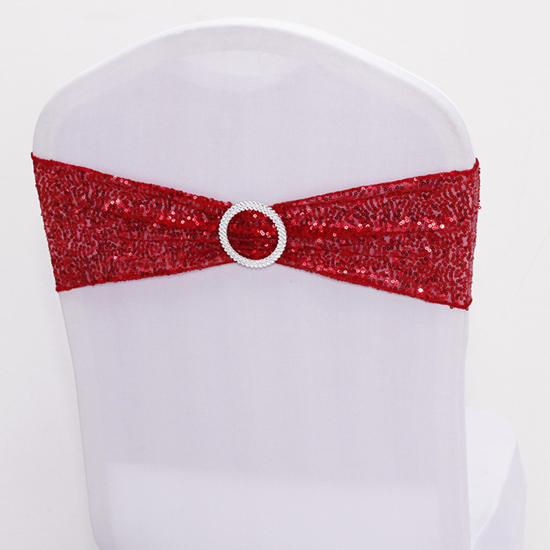 Factory Direct Supply Ins Hotel Wedding Celebration Decoration Wholesale Spandex Chair Cover Bow Chair Back Flowers Elastic Sequin Strap