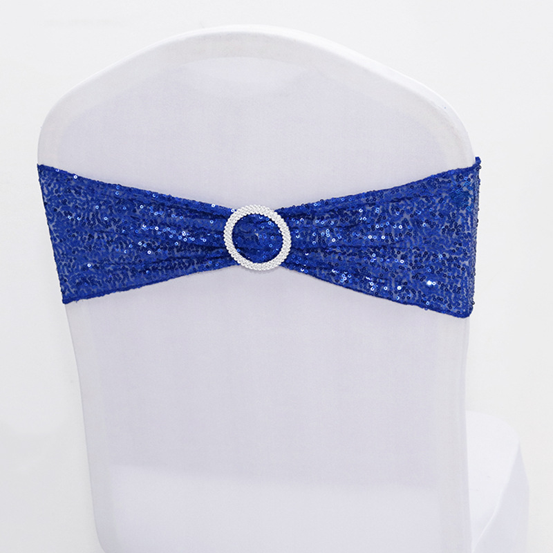 Factory Direct Supply Ins Hotel Wedding Celebration Decoration Wholesale Spandex Chair Cover Bow Chair Back Flowers Elastic Sequin Strap