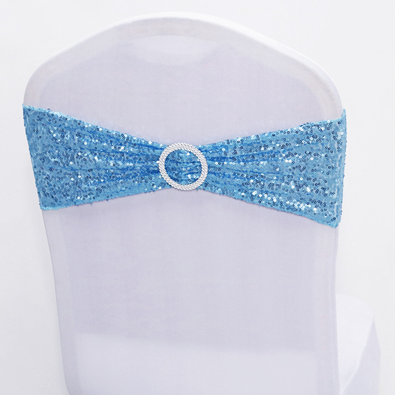 Factory Direct Supply Ins Hotel Wedding Celebration Decoration Wholesale Spandex Chair Cover Bow Chair Back Flowers Elastic Sequin Strap