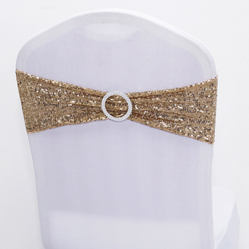 Factory Direct Supply Ins Hotel Wedding Celebration Decoration Wholesale Spandex Chair Cover Bow Chair Back Flowers Elastic Sequin Strap