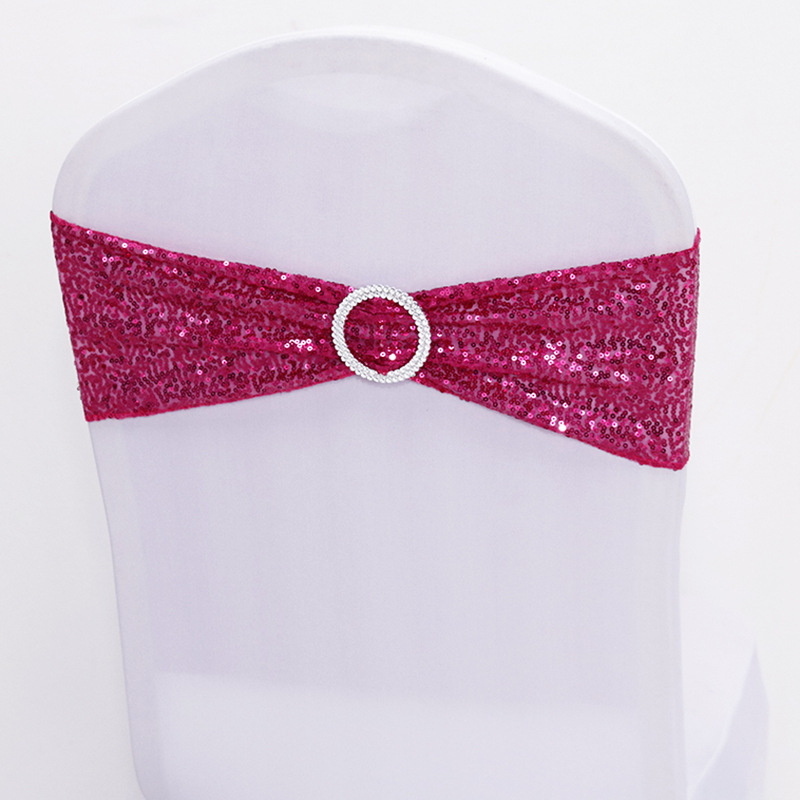Factory Direct Supply Ins Hotel Wedding Celebration Decoration Wholesale Spandex Chair Cover Bow Chair Back Flowers Elastic Sequin Strap