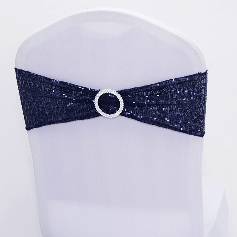 Factory Direct Supply Ins Hotel Wedding Celebration Decoration Wholesale Spandex Chair Cover Bow Chair Back Flowers Elastic Sequin Strap