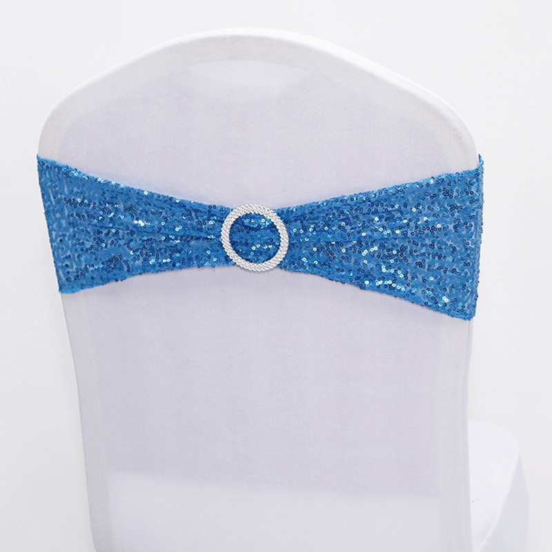 Factory Direct Supply Ins Hotel Wedding Celebration Decoration Wholesale Spandex Chair Cover Bow Chair Back Flowers Elastic Sequin Strap