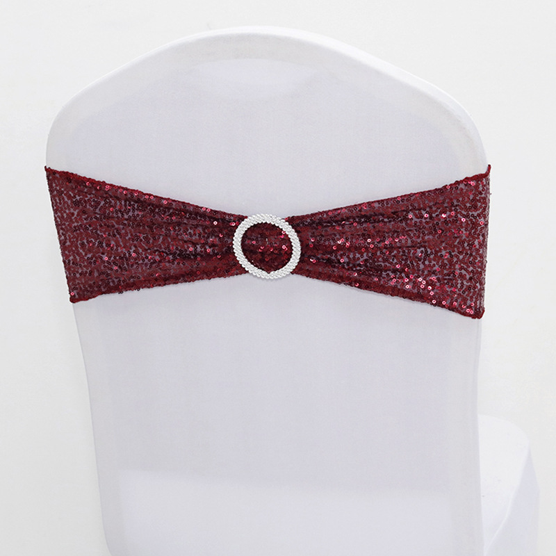 Factory Direct Supply Ins Hotel Wedding Celebration Decoration Wholesale Spandex Chair Cover Bow Chair Back Flowers Elastic Sequin Strap