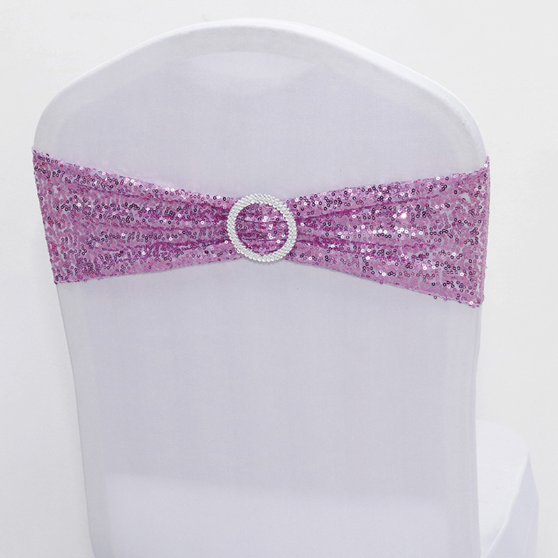 Factory Direct Supply Ins Hotel Wedding Celebration Decoration Wholesale Spandex Chair Cover Bow Chair Back Flowers Elastic Sequin Strap