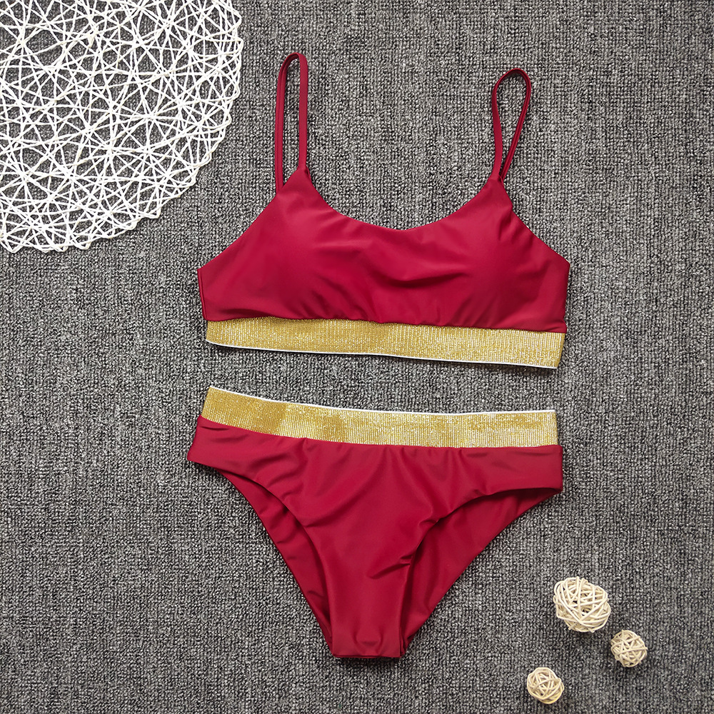 at AliExpress 2018 Sexy High Waist Bikini Split Swimsuit Women's Sequin Solid Color Bikini