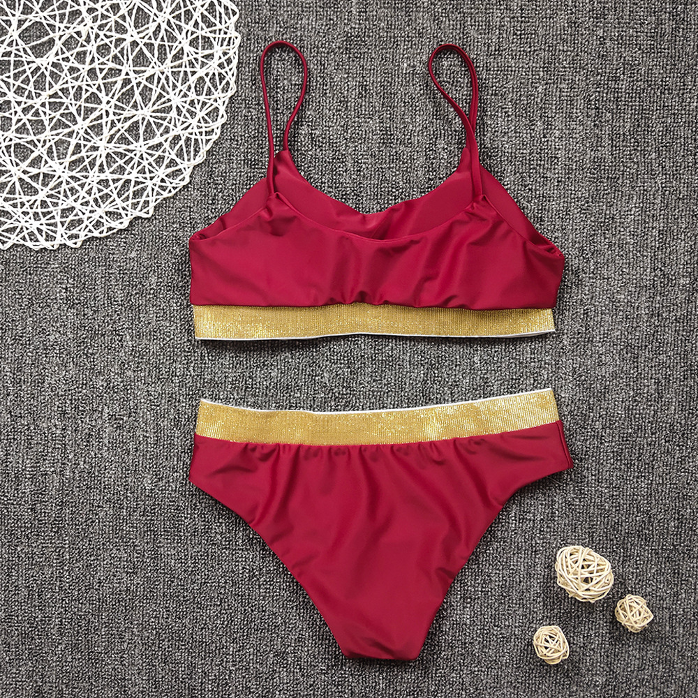 at AliExpress 2018 Sexy High Waist Bikini Split Swimsuit Women's Sequin Solid Color Bikini