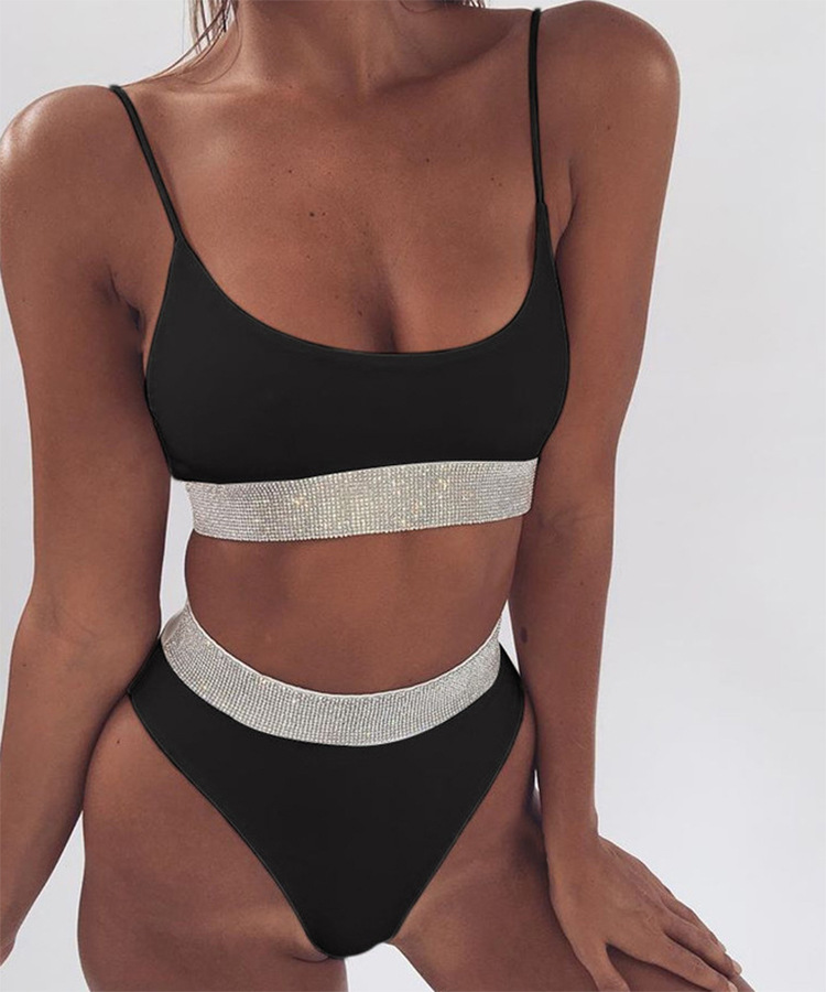 at AliExpress 2018 Sexy High Waist Bikini Split Swimsuit Women's Sequin Solid Color Bikini