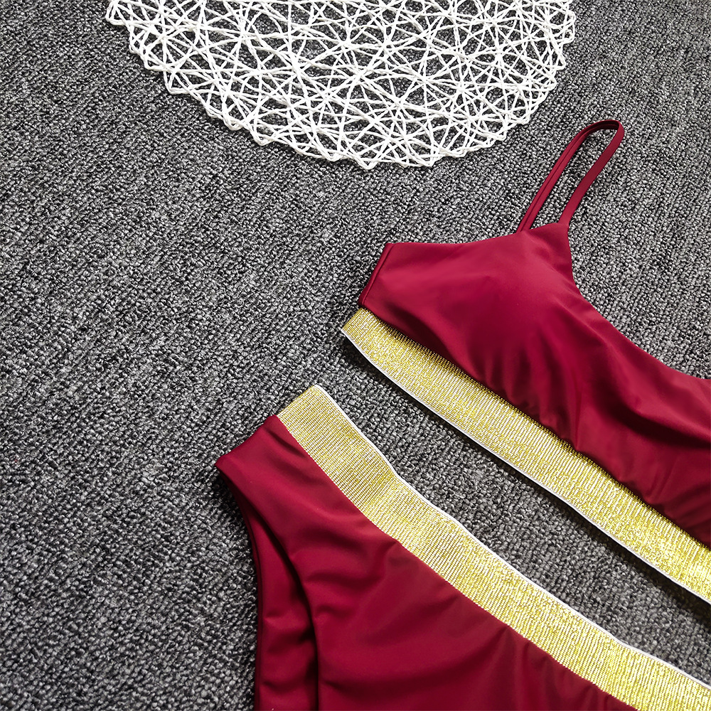 at AliExpress 2018 Sexy High Waist Bikini Split Swimsuit Women's Sequin Solid Color Bikini