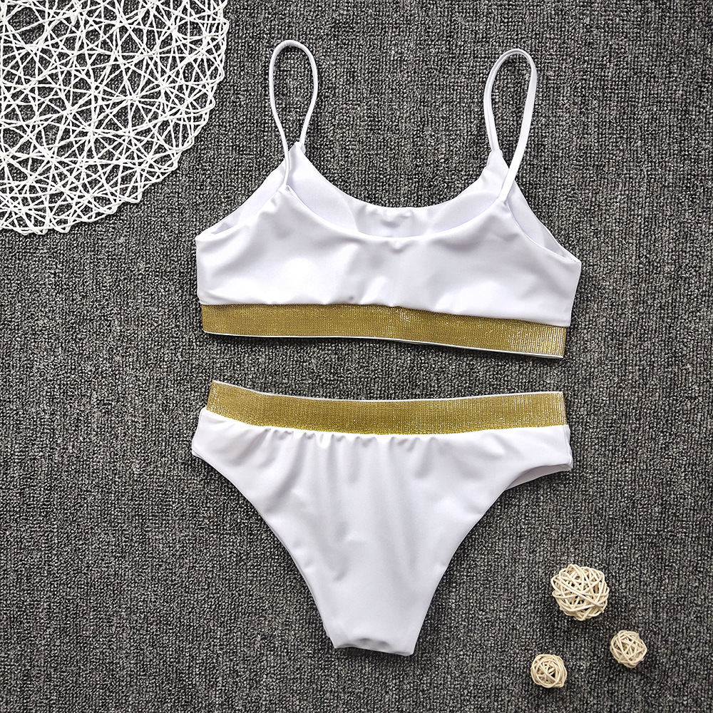 at AliExpress 2018 Sexy High Waist Bikini Split Swimsuit Women's Sequin Solid Color Bikini