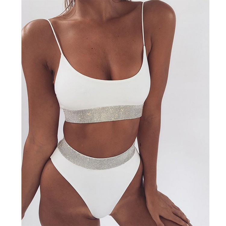 at AliExpress 2018 Sexy High Waist Bikini Split Swimsuit Women's Sequin Solid Color Bikini