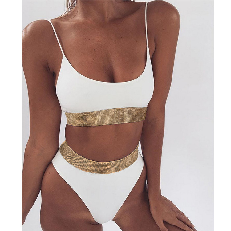 at AliExpress 2018 Sexy High Waist Bikini Split Swimsuit Women's Sequin Solid Color Bikini