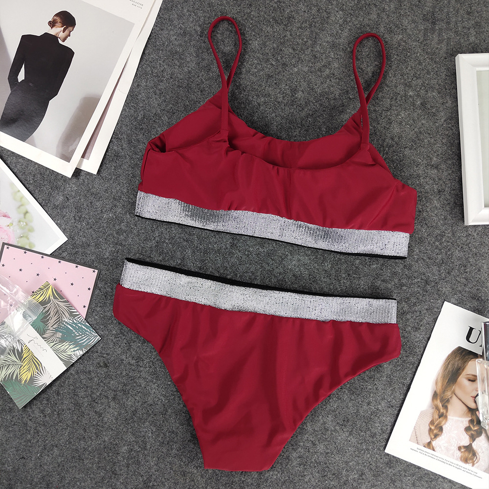 at AliExpress 2018 Sexy High Waist Bikini Split Swimsuit Women's Sequin Solid Color Bikini
