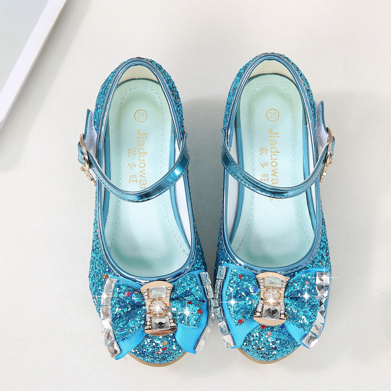 Autumn 2020 New Girls Small High Heel Shoes Sequin Shoes Surface Bow Decoration Children&#039;s Dance Shoes