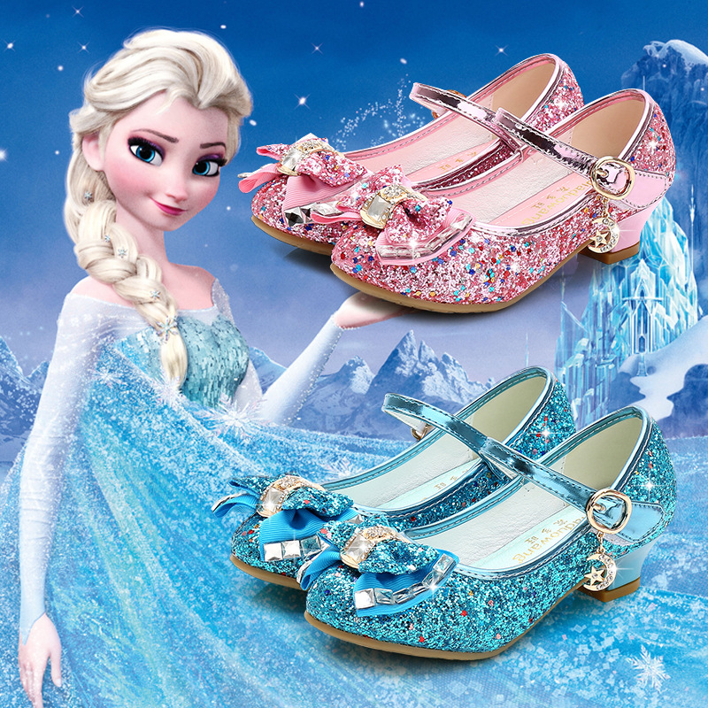 Autumn 2020 New Girls Small High Heel Shoes Sequin Shoes Surface Bow Decoration Children&#039;s Dance Shoes