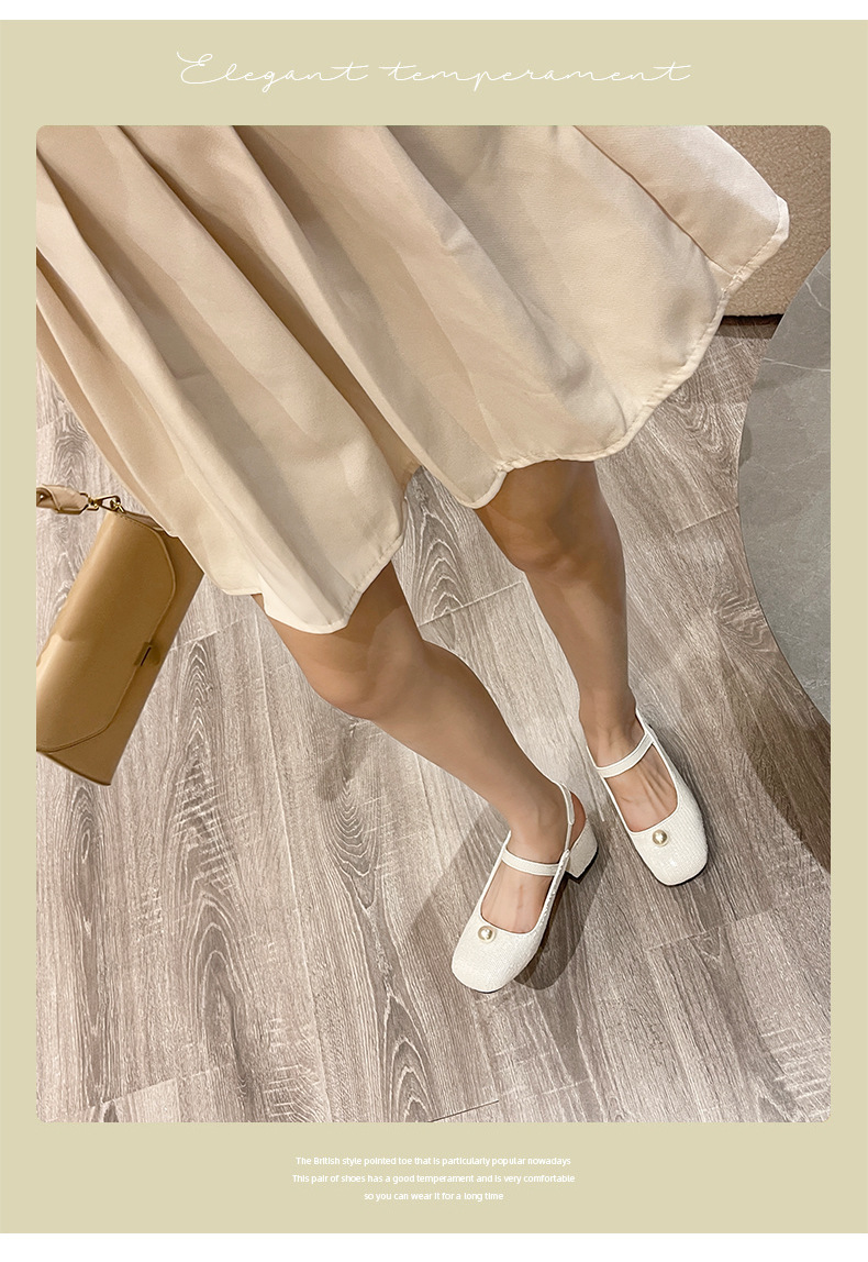 Mary Jane Women's Shoes 2022 Early Spring New Closed Toe Korean Sequined Pearl Hand Sewing Sequin Chunky Heel High Heel Hollow Back Shoes