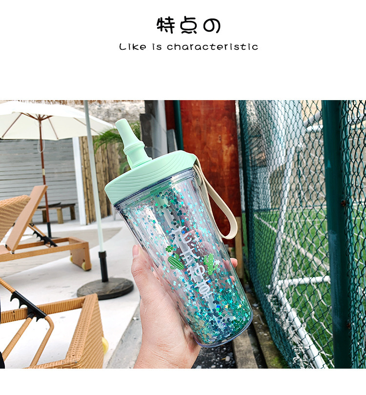 Internet Celebrity Double-Layer Heat Insulation Plastic Sippy Cup Cute Sequin Student Cup Korean Style Fresh Water Cup Girlwill Internet Celebrity Double-Layer Heat Insulation Plastic Sippy Cup Cute Sequin Student Cup Korean Style Fresh Water Cup Girlwill