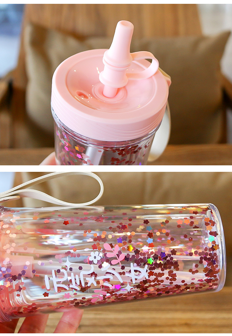 Internet Celebrity Double-Layer Heat Insulation Plastic Sippy Cup Cute Sequin Student Cup Korean Style Fresh Water Cup Girlwill Internet Celebrity Double-Layer Heat Insulation Plastic Sippy Cup Cute Sequin Student Cup Korean Style Fresh Water Cup Girlwill