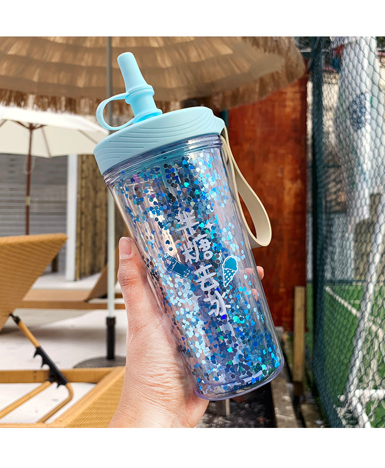 Internet Celebrity Double-Layer Heat Insulation Plastic Sippy Cup Cute Sequin Student Cup Korean Style Fresh Water Cup Girlwill Internet Celebrity Double-Layer Heat Insulation Plastic Sippy Cup Cute Sequin Student Cup Korean Style Fresh Water Cup Girlwill