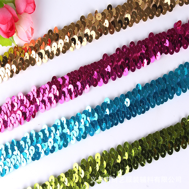 Yiwu Lace Two Rows Elastic Sequin Lace Stage Clothing Golden Lace Ethnic Color Accessories Lace