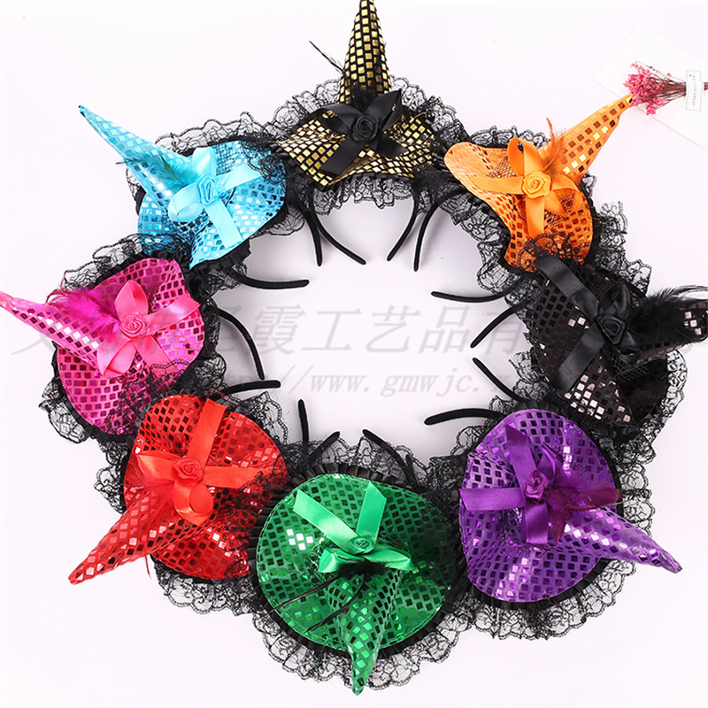 Halloween witch Headband costume party wacky party lace big sequin hat Hot style promotion