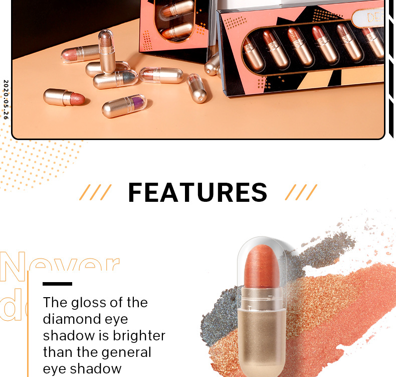 Lustre Sequin Capsule Eyeshadow Compact Waterproof Easy to Color Mashed Potatoes 12Color Eye Shadow CrossBorder Makeup