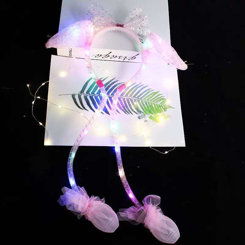Sequin Light-Emitting Moving Rabbit Ears Hair Hoop-Pinch Air Bag Light-Emitting Rabbit Ears Headdress Night Market Stall