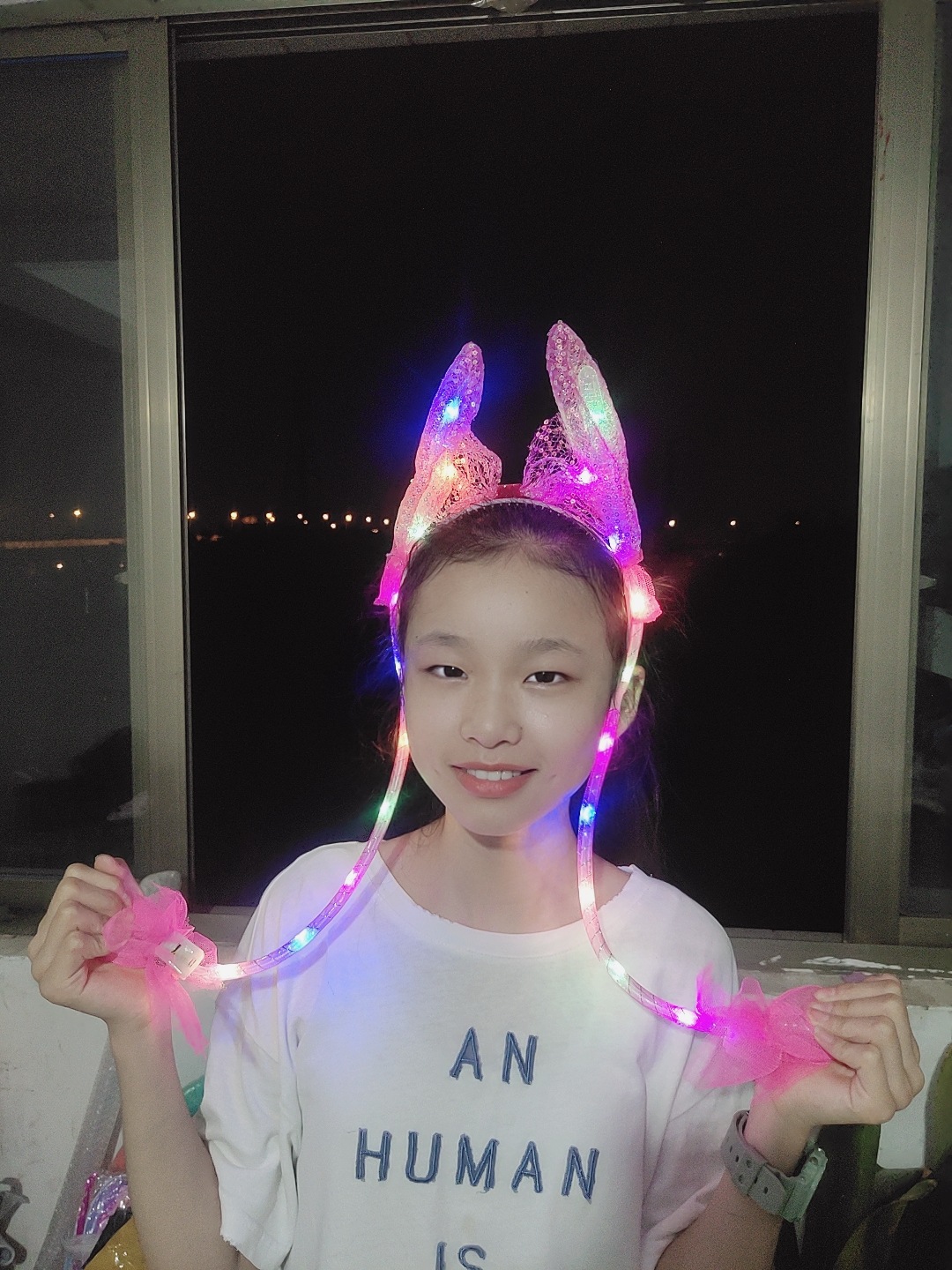 Sequin Light-Emitting Moving Rabbit Ears Hair Hoop-Pinch Air Bag Light-Emitting Rabbit Ears Headdress Night Market Stall
