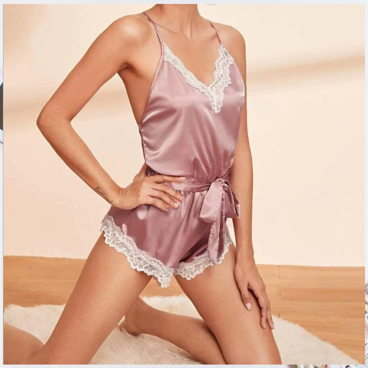 Sexy Production European and American Foreign Trade Supply One-Piece Artificial Silk Lace Edge Sexy Lingeriesexy pajamas