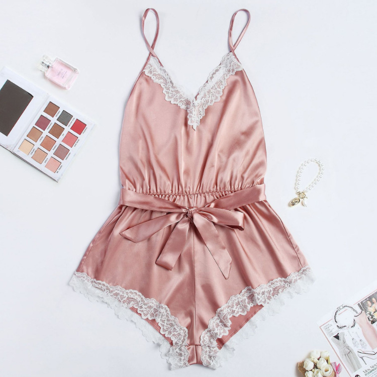 Sexy Production European and American Foreign Trade Supply One-Piece Artificial Silk Lace Edge Sexy Lingeriesexy pajamas