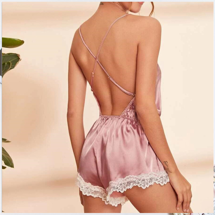 Sexy Production European and American Foreign Trade Supply One-Piece Artificial Silk Lace Edge Sexy Lingeriesexy pajamas