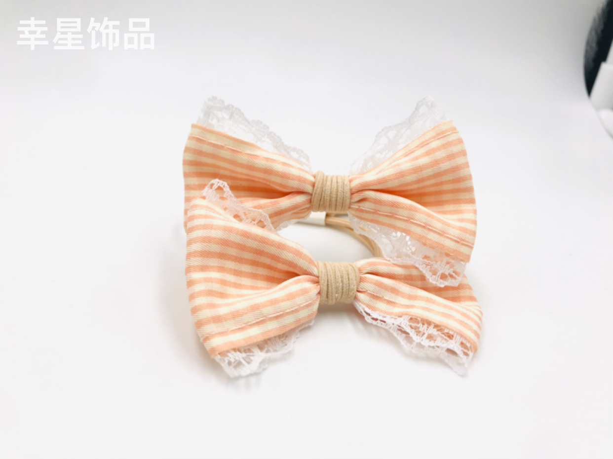 Lace Edge Bowknot Headband Hair Rope Hair Ring Student Plaid Knotted Hair Tie Hair Accessories Headdress